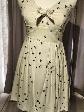 Purple Snow Cream Mini Dress with Black Swallow Print